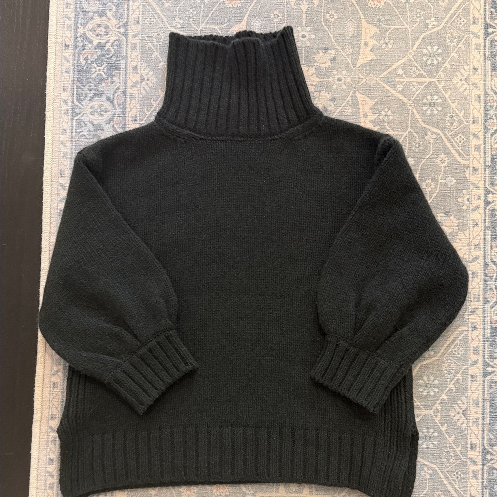 Goop G label dark green heather cashmere Turtleneck Balloon-Sleeve Sweater